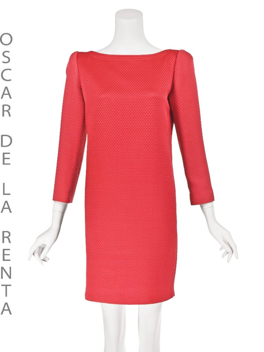 OSCAR de la RENTA Coral Mini Dress, Diamond Quilted, Bateau Neck, Size 8